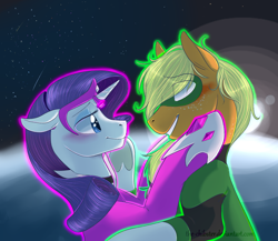 Size: 1500x1300 | Tagged: safe, artist:the-chibster, applejack, rarity, earth pony, pony, unicorn, dc comics, female, green lantern corps, lesbian, rarijack, shipping, star sapphire