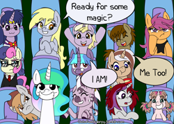 Size: 1400x1000 | Tagged: safe, artist:outofworkderpy, bon bon, derpy hooves, dinky hooves, sweetie drops, oc, oc:askthescootattorny, oc:celestia-stuff, oc:chain reaction, oc:flare flash, oc:hot fudge, oc:inquisitive colt, oc:kallisti, oc:longhaul, oc:sailor magic, oc:violet blossom, earth pony, pegasus, pony, unicorn, zebra, comic:a derpy magic show, celestia-stuff, comic, female, filly, funny, long neck, male, mare, mother and child, mother and daughter, outofworkderpy, parent and child, sailor moon, stallion, sweat, sweatdrop, sweatdrops, tumblr, tumblr comic, zebra oc