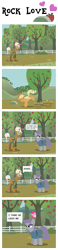 Size: 700x3000 | Tagged: safe, artist:notlikelyanartist, applejack, maud pie, pinkie pie, trenderhoof, simple ways, bucking, comic, dialogue, female, happy, heart, male, shipping, smiling, straight, twitter