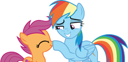 Size: 6201x3000 | Tagged: safe, artist:cloudyglow, derpibooru import, rainbow dash, scootaloo, pegasus, pony, the washouts (episode), .ai available, best pony, boop, cute, cutealoo, eyes closed, heartwarming, scootalove, simple background, smiling, transparent background, vector