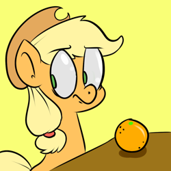 Size: 1000x1000 | Tagged: safe, artist:benja, applejack, earth pony, pony, ask-ask-the-ponies, food, orange, solo