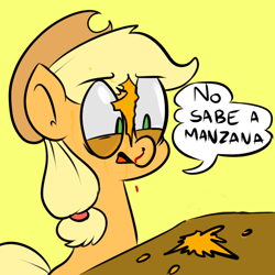 Size: 1000x1000 | Tagged: safe, artist:benja, applejack, earth pony, pony, ask-ask-the-ponies, blood, solo, spanish