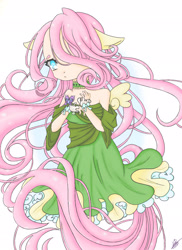 Size: 1489x2048 | Tagged: safe, artist:tsukitsumi, fluttershy, human, eared humanization, humanized, solo, tailed humanization, winged humanization