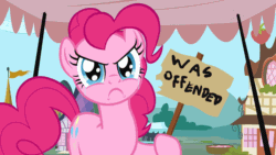 Size: 900x506 | Tagged: safe, artist:dtkraus, edit, pinkie pie, earth pony, pony, >:c, angry, animated, crying, cute, diapinkes, eye shimmer, female, frown, looking at you, madorable, mare, offended, parody, reaction image, sign, solo
