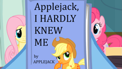 Size: 915x515 | Tagged: safe, derpibooru import, edit, edited screencap, screencap, applejack, fluttershy, pinkie pie, rainbow dash, earth pony, pegasus, pony, autobiography, book, the simpsons