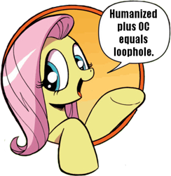 Size: 421x431 | Tagged: safe, fluttershy, pegasus, pony, bad advice fluttershy, blue eyes, dialogue, exploitable meme, fancy mathematics, female, mare, meme, meta, open mouth, pink mane, raised hoof, raised leg, simple background, smiling, solo, speech bubble, talking to viewer, underhoof, yellow coat