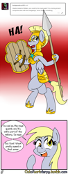 Size: 640x1638 | Tagged: safe, artist:outofworkderpy, derpy hooves, pegasus, pony, armor, comic, female, guardsmare, mare, outofworkderpy, royal guard, shield, solo, spear, tail wrap, tumblr, tumblr comic, weapon