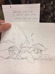 Size: 960x1280 | Tagged: safe, artist:ncmares, derpy hooves, pegasus, pony, accident, crash, crash landing, female, i just don't know what went wrong, mare, minion, sketch, sketches from a hat, traditional art