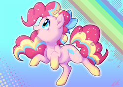 Size: 930x658 | Tagged: safe, artist:c-puff, pinkie pie, earth pony, pony, cute, diapinkes, rainbow power, solo, wingding eyes