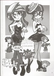 Size: 1280x1792 | Tagged: source needed, safe, artist:shinda mane, artist:union of the snake, artist:uotsda, rarity, sci-twi, sunny flare, sunset shimmer, twilight sparkle, equestria girls, callie, clothes, cosplay, costume, grayscale, marie, monochrome, splatoon, splattershot, squid sisters