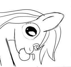 Size: 1196x1124 | Tagged: artist needed, safe, applejack, earth pony, pony, apple, food, monochrome, mouth hold, solo