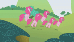 Size: 400x229 | Tagged: safe, edit, edited screencap, screencap, pinkie pie, earth pony, pony, griffon the brush off, animated, female, mare, multeity, too much pink energy is dangerous, xk-class end-of-the-world scenario
