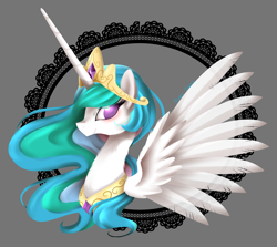 Size: 2593x2313 | Tagged: safe, artist:snow angel, princess celestia, alicorn, pony, bust, looking at you, portrait, smiling, solo, spread wings