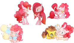 Size: 800x466 | Tagged: safe, artist:memoneo, cheese sandwich, pinkie pie, earth pony, pony, balloon, bowtie, drinking, glasses, pinkamena diane pie