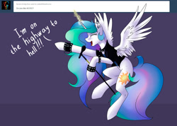 Size: 1280x913 | Tagged: safe, artist:vincher, princess celestia, alicorn, pony, ac/dc, ask white alicorn, highway to hell