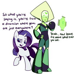 Size: 2000x2000 | Tagged: safe, artist:elzielai, rarity, pony, unicorn, annoyed, crossover, peridot (steven universe), steven universe