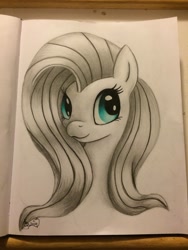 Size: 2448x3264 | Tagged: safe, artist:artisticdemonz, fluttershy, pegasus, pony, :3, grayscale, monochrome, solo, traditional art