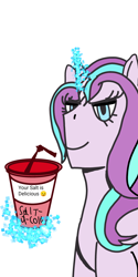 Size: 1440x2880 | Tagged: safe, artist:takengrin endmmar, derpibooru exclusive, starlight glimmer, pony, unicorn, coca-cola, digital art, emoji, food, haters gonna hate, lidded eyes, magic, meme, salt, smiling, smirk, your tears are delicious