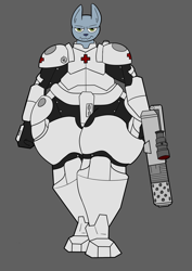 Size: 1928x2717 | Tagged: safe, artist:facade, oc, oc only, oc:mia pennington, anthro, cyborg, diamond dog, armor, female diamond dog, gun, powered exoskeleton, solo, weapon, wide hips