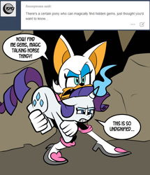 Size: 1280x1488 | Tagged: safe, artist:pembroke, rarity, pony, unicorn, ask, crossover, dialogue, rouge the bat, sonic the hedgehog (series), tumblr