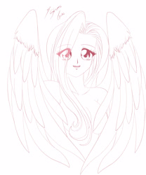 Size: 2550x3060 | Tagged: safe, artist:shinta-girl, fluttershy, angel, human, humanized, monochrome, solo, winged humanization