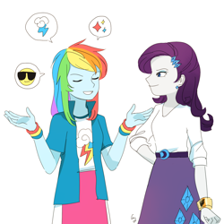 Size: 1280x1280 | Tagged: safe, artist:magneticskye, derpibooru import, rainbow dash, rarity, equestria girls, clothes, female