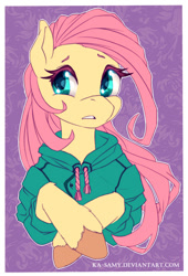 Size: 550x809 | Tagged: safe, artist:ka-samy, fluttershy, pegasus, pony, clothes, hoodie, solo