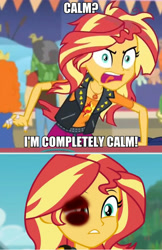 Size: 600x925 | Tagged: safe, edit, sunset shimmer, better together, equestria girls, rollercoaster of friendship, abuse, abuse edit, angry, black eye, downvote bait, edgy, eqg abuse edits, image macro, meme, op is a cuck, op is trying to start shit, rage, rageset shimmer, shimmerbuse, solo