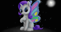 Size: 1543x821 | Tagged: safe, artist:odooee, rarity, pony, unicorn, butterfly wings, glimmer wings, sitting, solo, wings