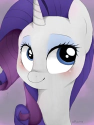 Size: 480x640 | Tagged: safe, artist:okaces, rarity, pony, unicorn, bust, female, mare, portrait, smiling, solo