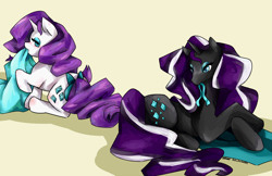 Size: 5949x3849 | Tagged: safe, artist:3mo-art, idw, nightmare rarity, rarity, pony, unicorn, cloth, mouth hold