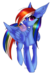 Size: 748x1068 | Tagged: safe, artist:jun1313, artist:sketchykohaidraws, derpibooru import, rainbow dash, pegasus, pony, big ears, bubblegum, cutie mark, female, food, gum, looking at you, mare, open collaboration, simple background, solo, transparent background