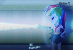 Size: 3285x2286 | Tagged: safe, artist:sumin6301, derpibooru import, rainbow dash, equestria girls, clothes, parody, school uniform, solo, spirit gun, yu yu hakusho