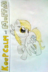 Size: 1083x1600 | Tagged: safe, artist:beetrue, derpy hooves, pony, keep calm and carry on, solo, traditional art