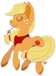 Size: 461x630 | Tagged: safe, artist:essely, artist:essely38, applejack, earth pony, pony, bandana, eyes closed, mouth hold, simple background, solo, straw, unshorn fetlocks