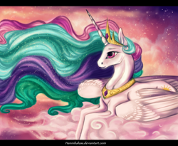 Size: 2000x1640 | Tagged: safe, artist:lanteria, princess celestia, alicorn, pony, cloud, cloudy, prone, solo