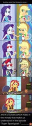 Size: 1280x4992 | Tagged: safe, applejack, rarity, sunset shimmer, better together, equestria girls, cake, canon, female, food, geode of empathy, lesbian, love, rarijack, shipping