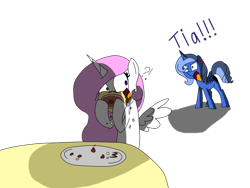 Size: 1024x768 | Tagged: safe, artist:rosethekitty11, princess celestia, princess luna, alicorn, pony, cake, cakelestia, caught, cewestia, filly, pink-mane celestia, woona