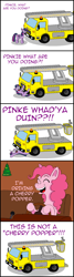 Size: 560x2080 | Tagged: safe, artist:hellarmy, derpibooru import, pinkie pie, twilight sparkle, earth pony, pony, cherry picker, comic, dialogue, doge, truck