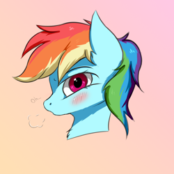 Size: 1000x1000 | Tagged: safe, artist:absorbers, derpibooru import, rainbow dash, pegasus, pony, blushing, bust, gradient background, solo