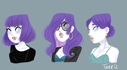 Size: 1024x569 | Tagged: safe, artist:endarie, rarity, human, alternate hairstyle, bust, earring, humanized, lineless, piercing, pony coloring, portrait, simple background, sunglasses