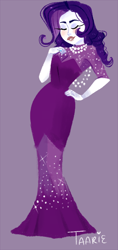 Size: 800x1691 | Tagged: safe, artist:endarie, rarity, human, alternate hairstyle, clothes, dress, eyes closed, gown, humanized, jewelry, lineless, necklace, simple background, solo