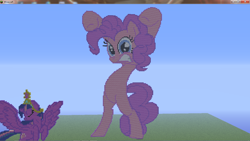 Size: 1366x768 | Tagged: safe, derpibooru import, pinkie pie, twilight sparkle, twilight sparkle (alicorn), alicorn, earth pony, pony, evil enchantress, female, mare, minecraft, minecraft pixel art, pixel art