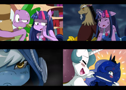 Size: 1960x1400 | Tagged: safe, artist:ss2sonic, discord, princess celestia, princess luna, spike, twilight sparkle, oc, anthro, anime style