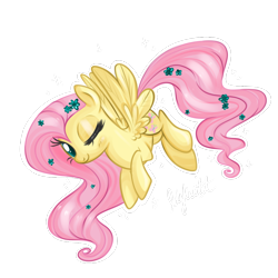 Size: 900x900 | Tagged: safe, artist:suzuii, fluttershy, pegasus, pony, flower in hair, solo, wink