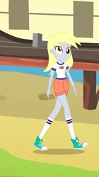 Size: 365x652 | Tagged: safe, screencap, derpy hooves, equestria girls, legend of everfree, background human, camp everfree outfits, clothes, converse, cropped, shoes, shorts, sneakers, socks, solo, walking