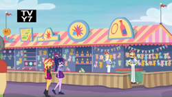 Size: 1366x768 | Tagged: safe, screencap, flam, flim, sandalwood, sci-twi, sunset shimmer, twilight sparkle, better together, equestria girls, rollercoaster of friendship, background human, flim flam brothers, geode of empathy, geode of telekinesis, magical geodes, offscreen character, tv rating