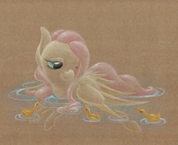 Size: 1280x1045 | Tagged: safe, artist:getchanoodlewet, fluttershy, duck, pegasus, pony, solo, traditional art