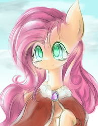 Size: 1400x1800 | Tagged: safe, artist:qicop, fluttershy, pegasus, pony, cape, clothes, pixiv, solo