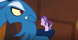 Size: 1280x659 | Tagged: safe, edit, edited screencap, screencap, grogar, starlight glimmer, pony, unicorn, the beginning of the end, /mlp/, boop, glimmerposting, meme, self-boop